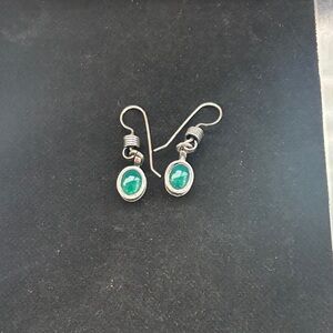 Elegant Sterling Silver Earrings with Green Onyx and Intricate Accents
